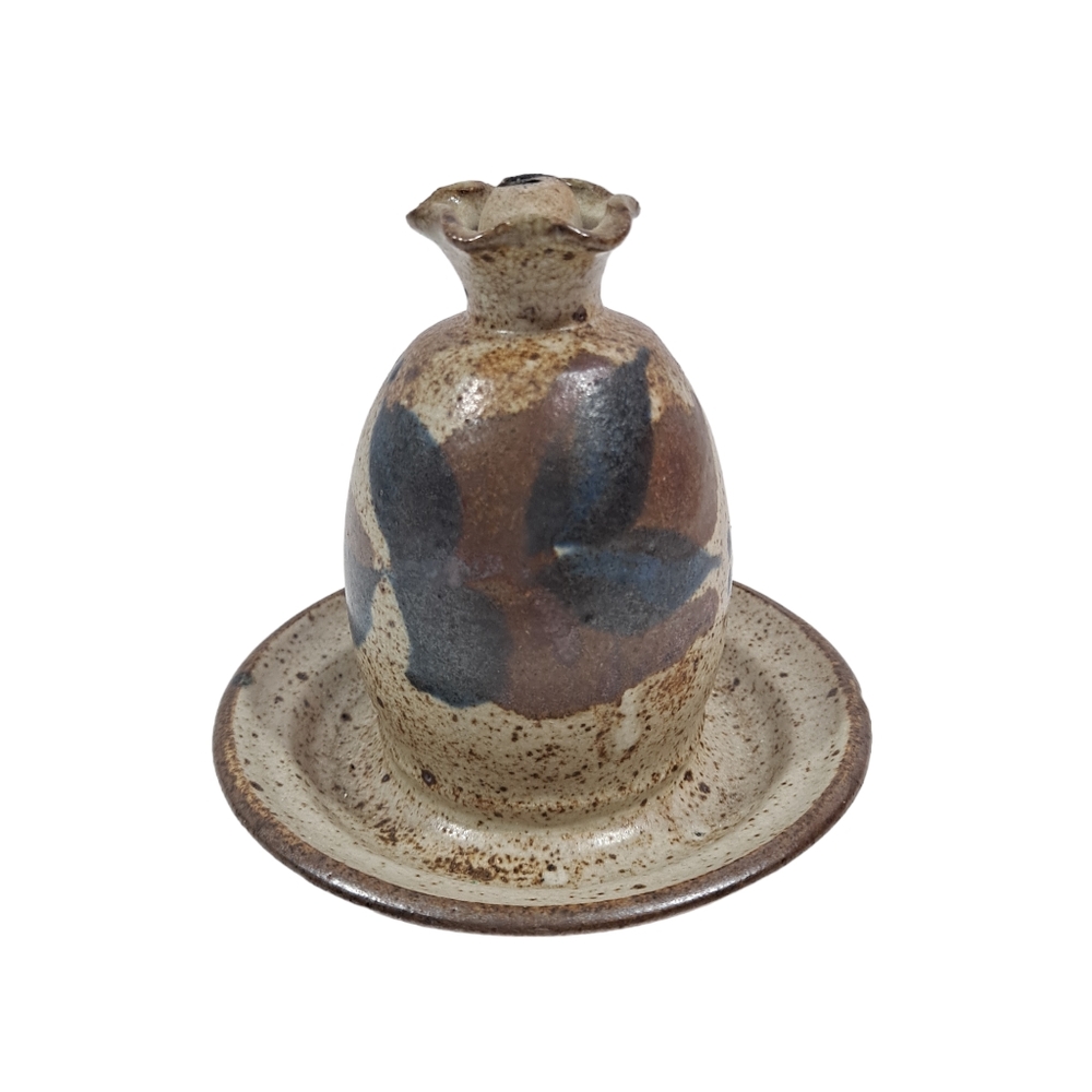 Vintage Handmade Studio Pottery Oil Lamp Signed Primitive